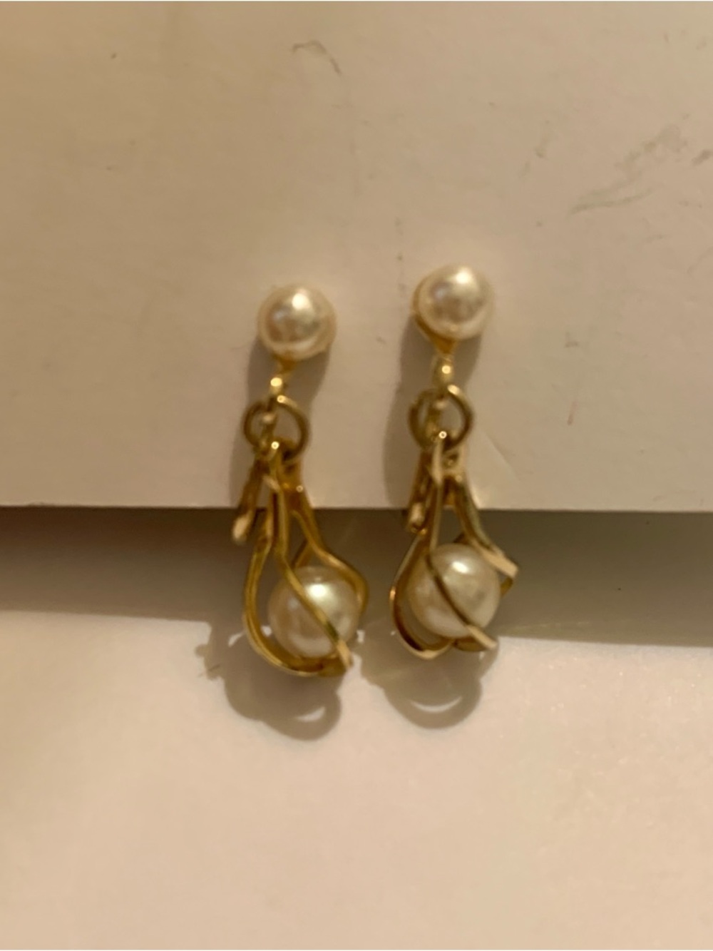 Gold Pearl Drop Earrings Vintage Napier